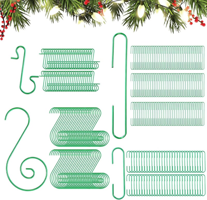 CraftyDream 300 Pieces Christmas Ornament Hooks Metal Wire Hooks Ornament Christmas Tree Hanger in 3 for Xmas Holiday Hanging Decorations(Green) - Image 1